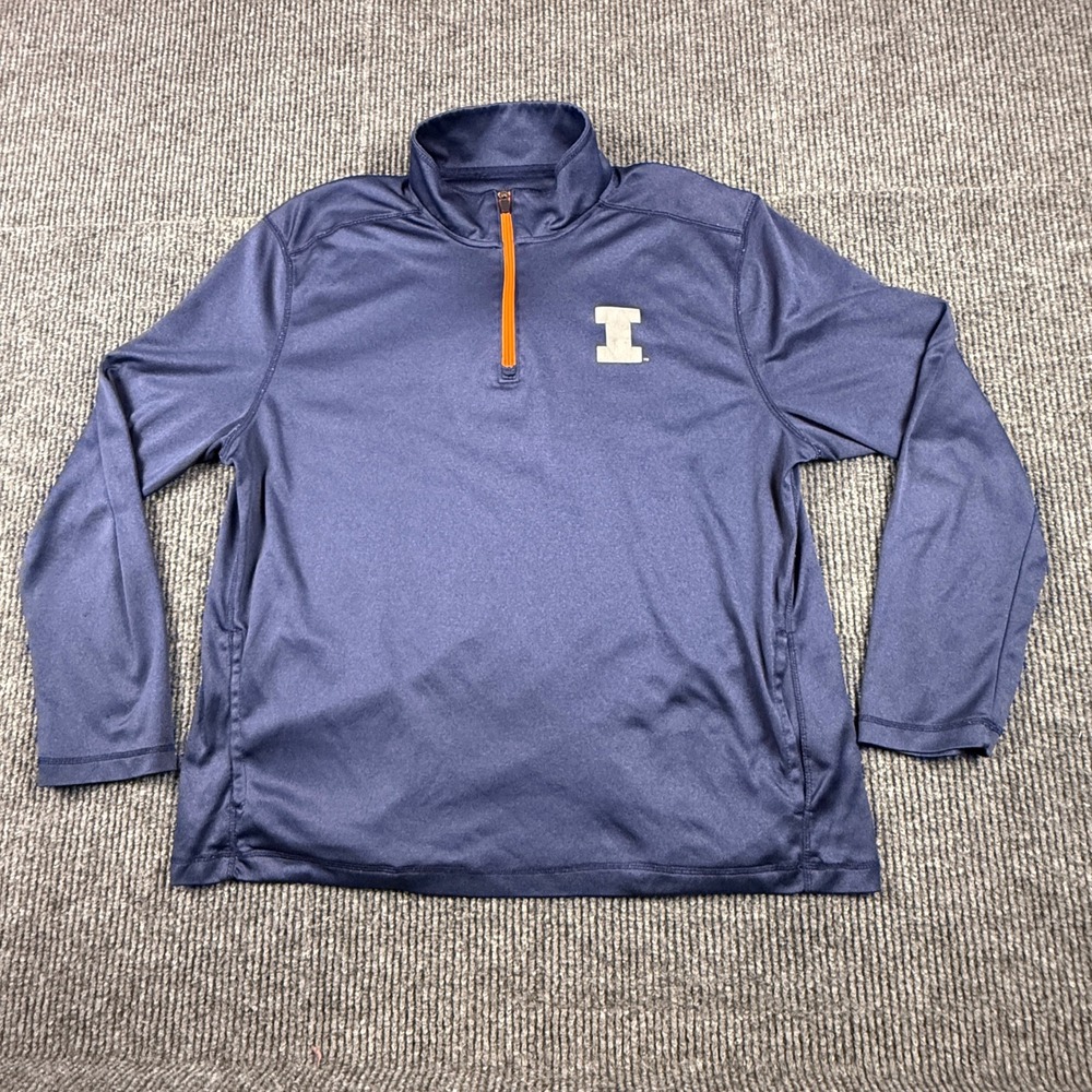 Champion Illinois Fighting Illini Mens 2XL Navy Blue Quarter Zip Pullover
